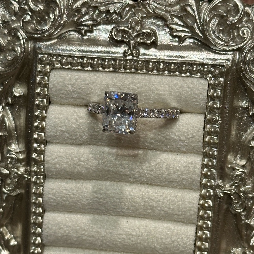 SZ 8.75 - 4ct Moissanite Hidden Halo Iced Radiant Cut Ring